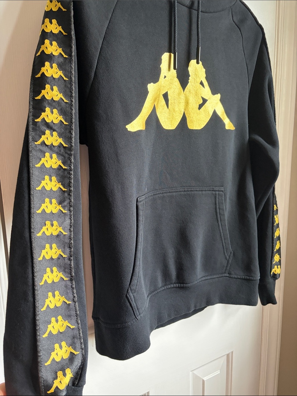 Kappa Gently Worn Black Hoodie with Gold Logo Tape - Picture 4 of 10